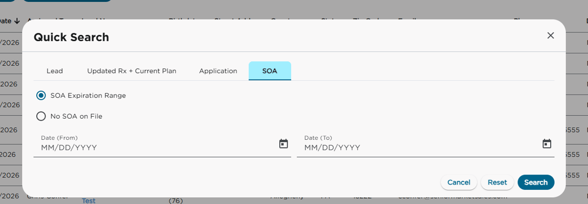 Add SOA Expiration & NO SOA to Lead Search