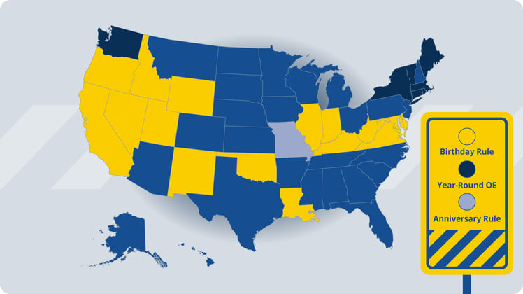 Map of states illustrating the birthday rule