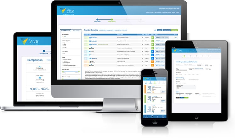 Vive life insurance quoting platform on tablet and mobile devices