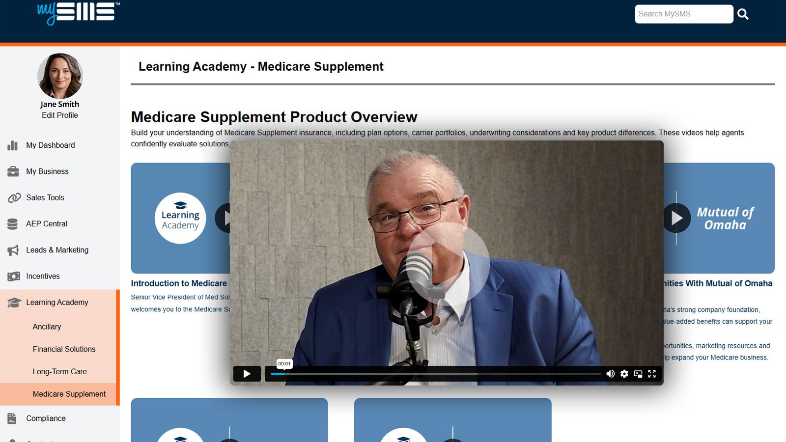 Medicare Supplement video page on MySMS