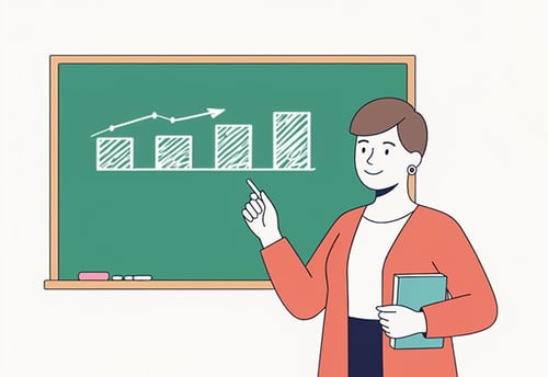 Woman in front of a chalkboard